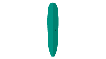 Grünes Longboard mit runder Form und voluminöser Nase