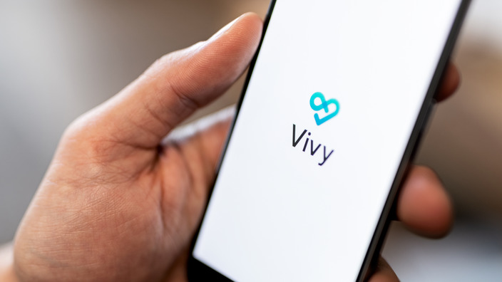 Startdisplay der Vivy-App auf einem Smartphone