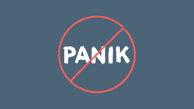 Illustration von dem Wort Panik mit Verbotsschild.