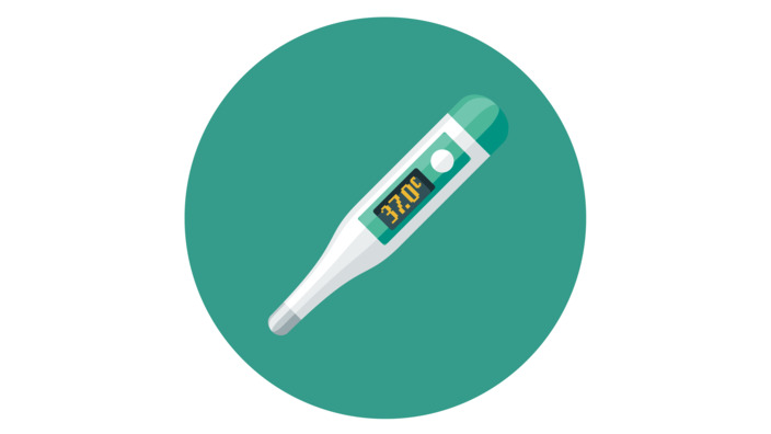 Illustration eines Fieberthermometers vor grünem Hintergrund