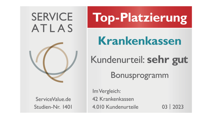 „Top-Platzierung Kundenurteil: sehr gut“ fürs Bonusprogramm der IKK classic, verliehen von ServiceValue