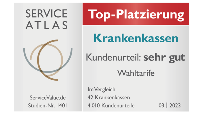„Top-Platzierung Kundenurteil: sehr gut“ für Wahltarife der IKK classic, ausgezeichnet von ServiceValue