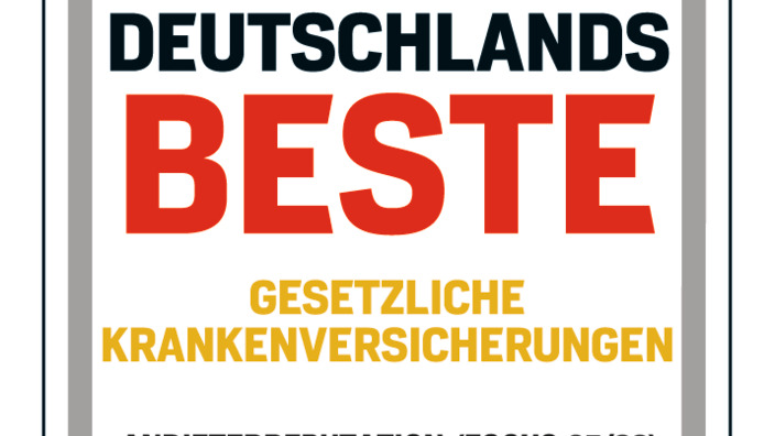Siegel "Deutschlands Beste gesetzliche Krankenversicherungen" von Deutschland Test und FOCUS MONEY