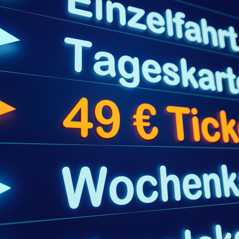Anzeigetafel mit 49 Euro Ticket