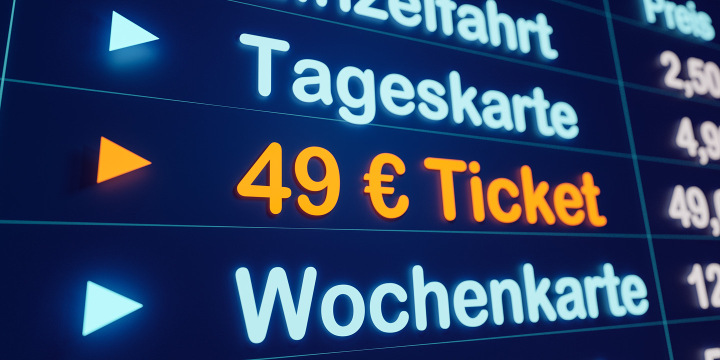 Anzeigetafel mit 49 Euro Ticket