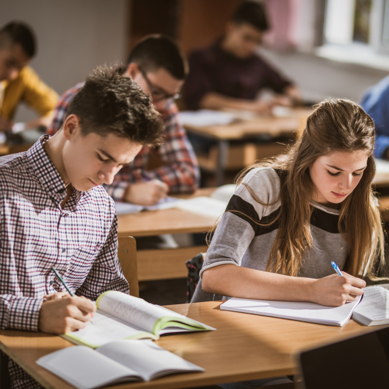 Schüler schreiben im Klassenzimmer einen Test