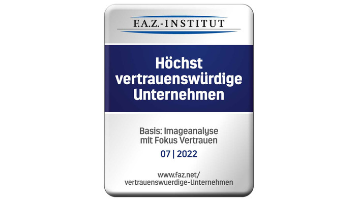 Testsiegel "Höchst vertrauenswürdigen Unternehmen" vom F.A.Z.-Institut