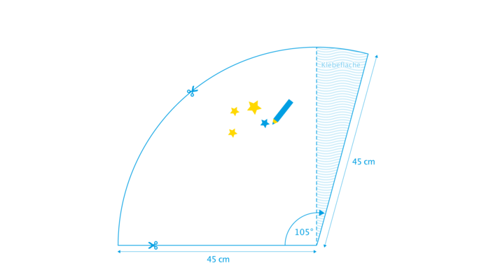 grafische Darstellung des ersten Bastelschritts für eine Schultüte