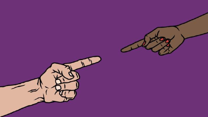 Illustration von zwei Händen mit verschiedenen Hautfarben