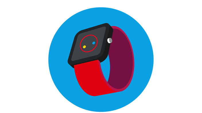 Illustration einer Smartwatch auf blauem Kreis