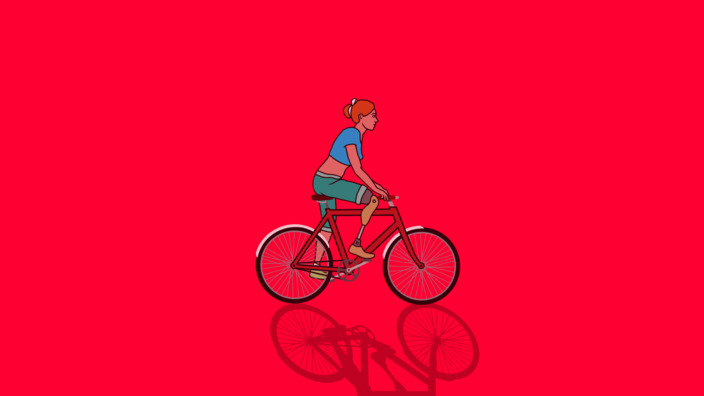 Visual einer Fahrradfahrerin mit Beinprothese