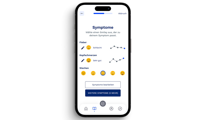 Screenshot des Moduls Symptomübersicht der Fimo Health App