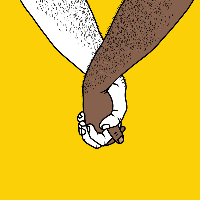 Illustration von Händen zweier Männer, die sich anfassen.
