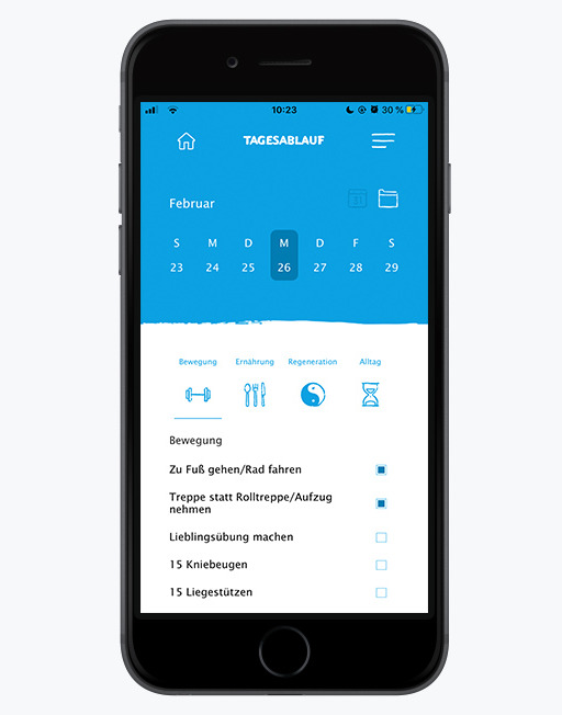 Smartphone Display missionmacher App Tagesablauf