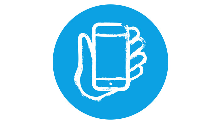 Icon eins Smartphones in einer Hand haltend