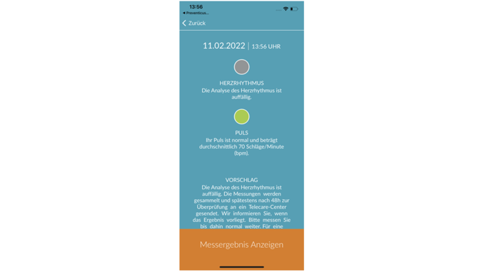 Das Ergebnis einer Blutdruckmessung in der Preventicus Heartbeats App wird erläutert