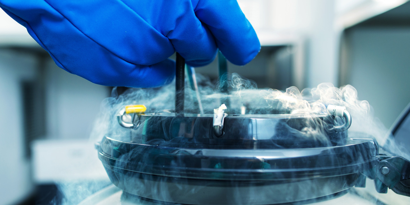 Tank mit flüssigem Stickstoff um Spermien und Eizellen einfrieren zu lassen