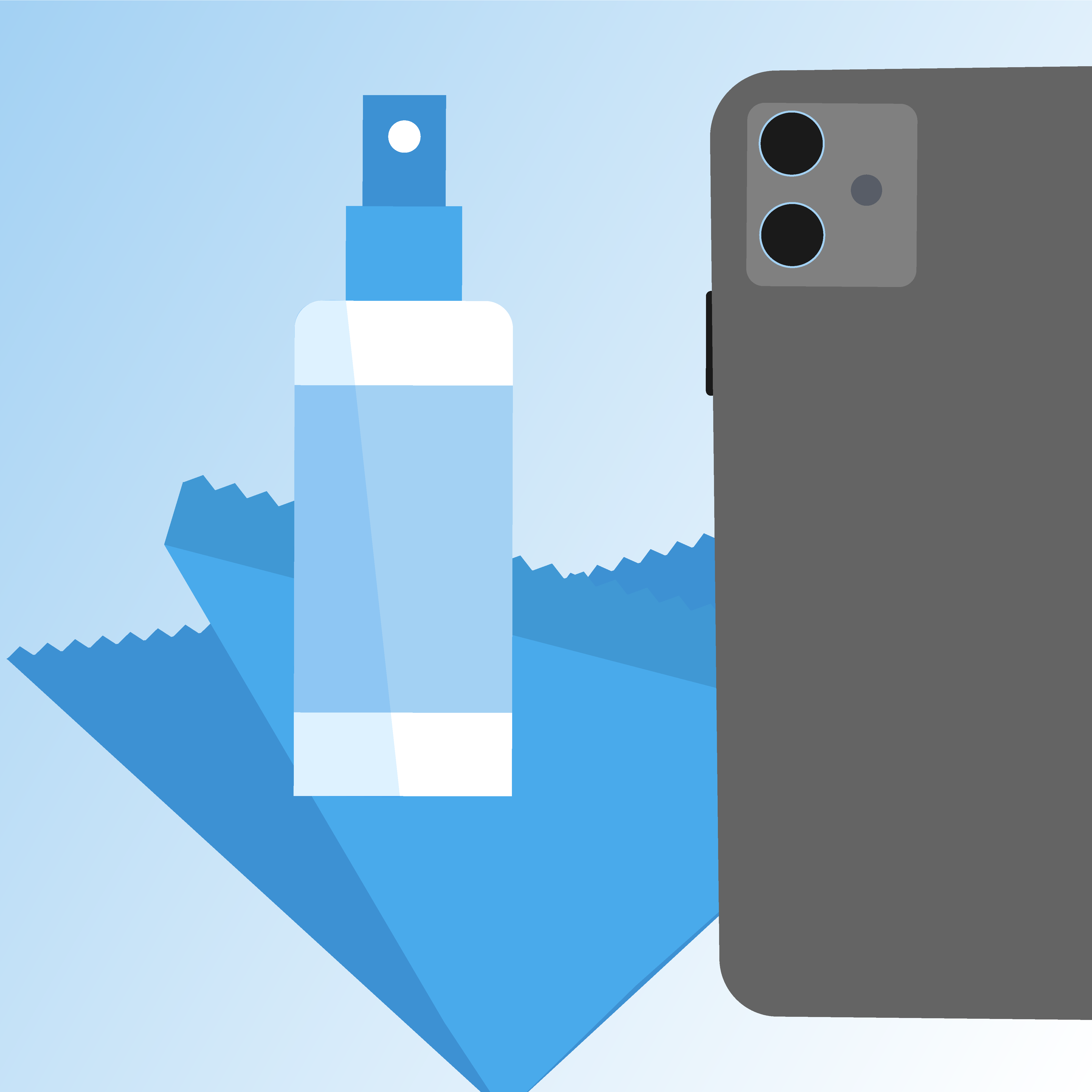Desinfektionsspray-Flasche neben einem Smartphone