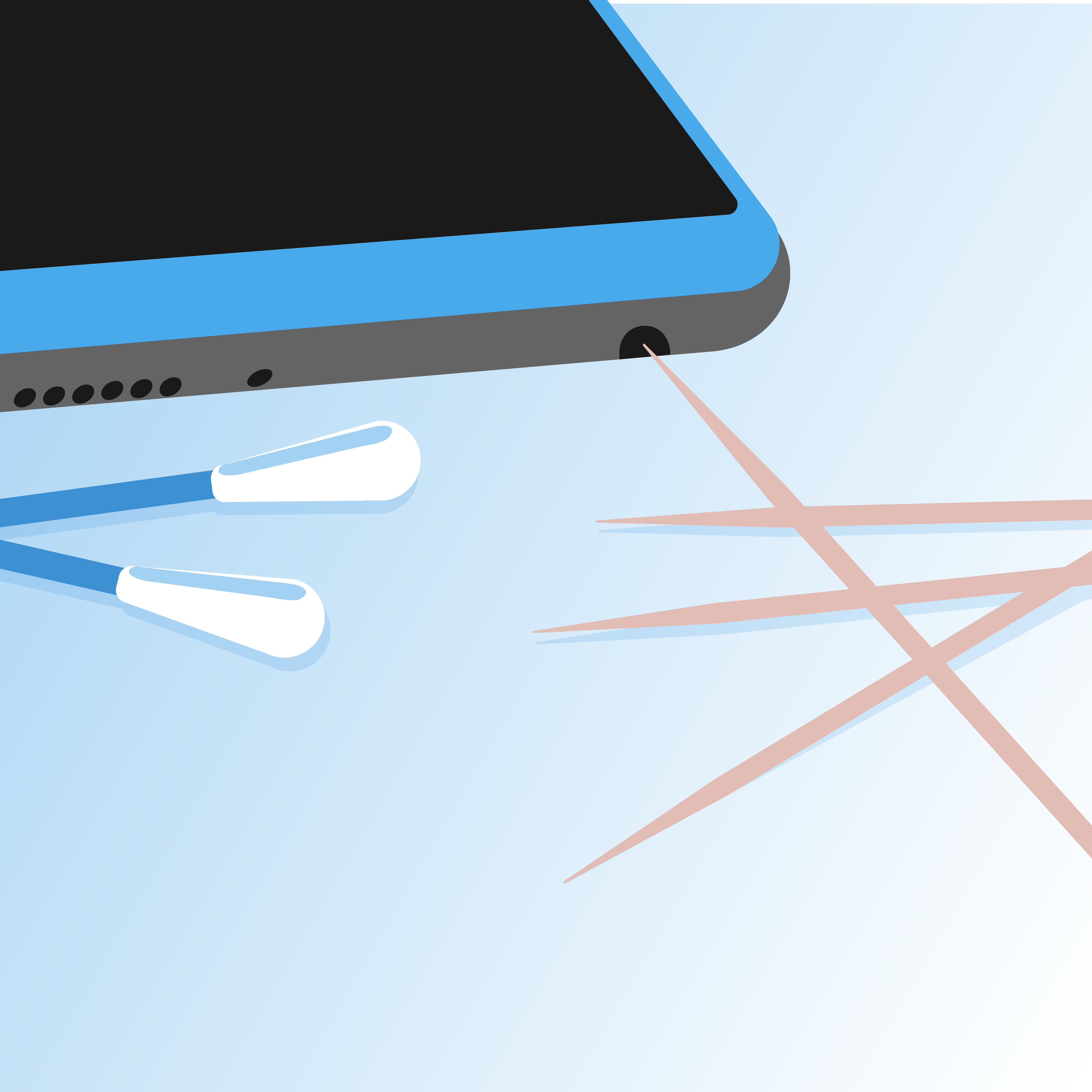 Wattestäbchen und Zahnstocher neben einem Smartphone